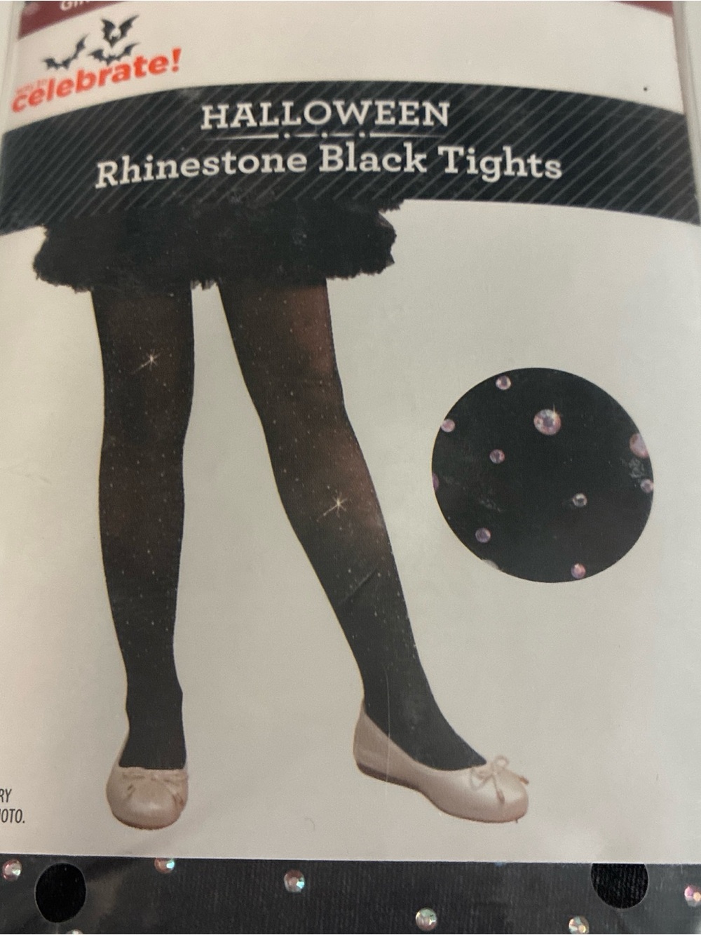 Celebrate! Rhinestone Black Kids Tights